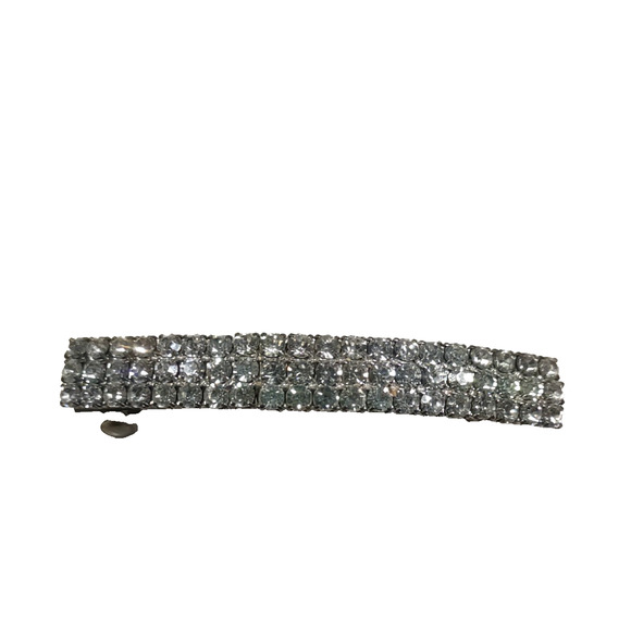 Rhinestone Barrette Tension Clip Silver Tone Reflective Shiny Wedding Party - Picture 2 of 6